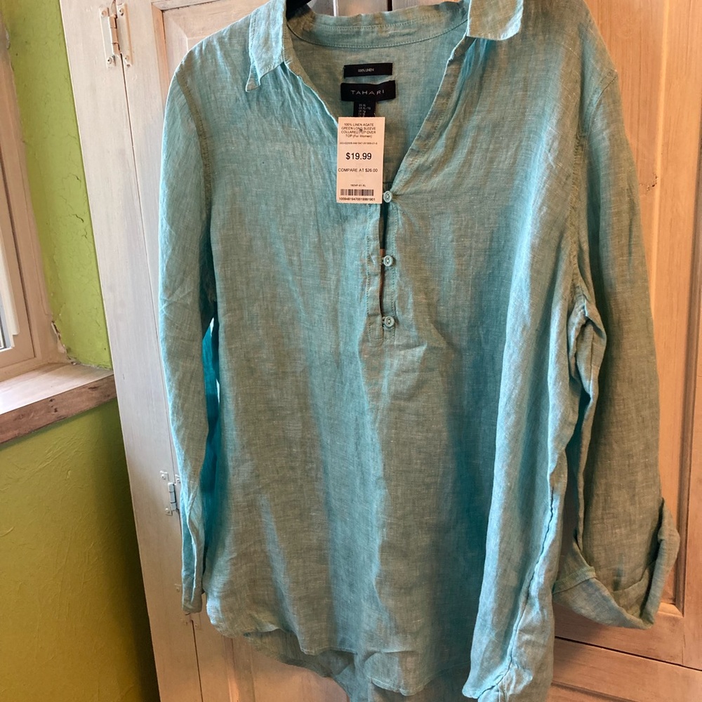 Light Teal Linen Blouse